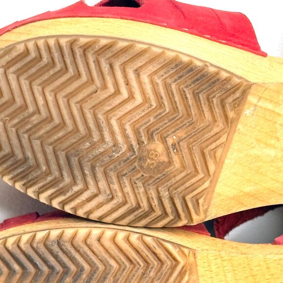 KERSTIN ADOLPHSON Swedish Carina Leather Mary Jane Wood Platform Clog 8 38 Red - Picture 8 of 8